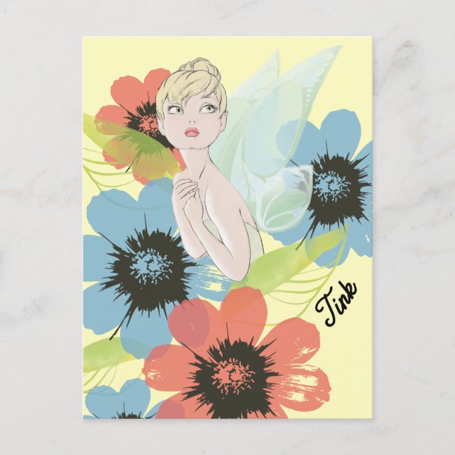 Tinker Bell Sketch With Cosmos Flowers Postcard (Front)