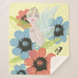 Tinker Bell Sketch With Cosmos Flowers Sherpa Blanket