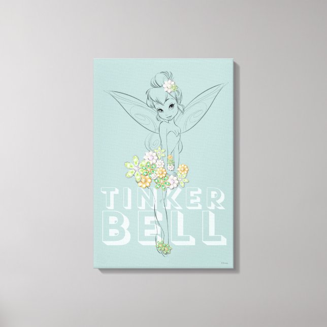 Tinker Bell Sketch With Jewel Flowers Canvas Print (Front)