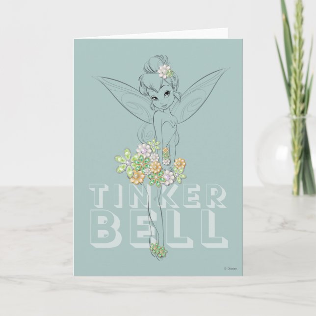 Tinker Bell Sketch With Jewel Flowers Card (Front)