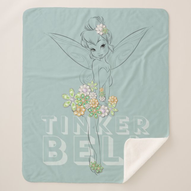 Tinker Bell Sketch With Jewel Flowers Sherpa Blanket (Front)