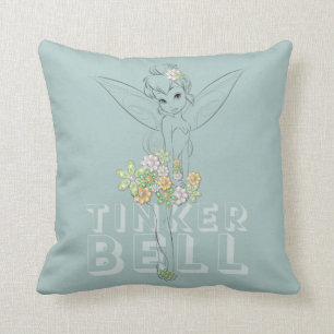 Tinker Bell Sketch With Jewel Flowers Throw Pillow