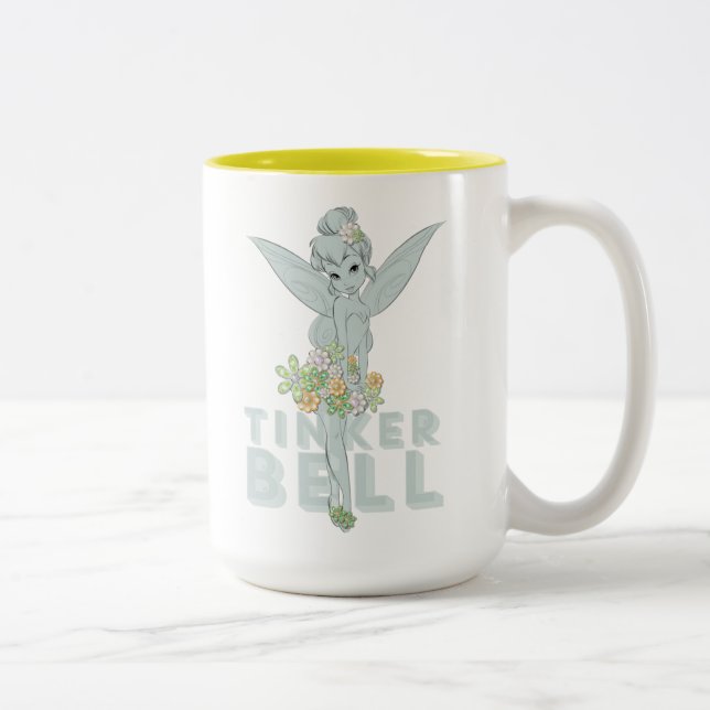 Tinker Bell Sketch With Jewel Flowers Two-Tone Coffee Mug (Right)