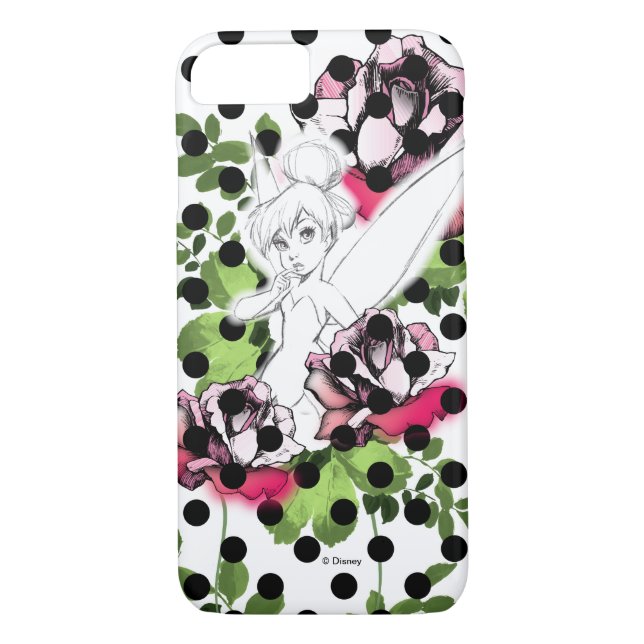 Tinker Bell Sketch With Roses and Polka Dots Case-Mate iPhone Case (Back)