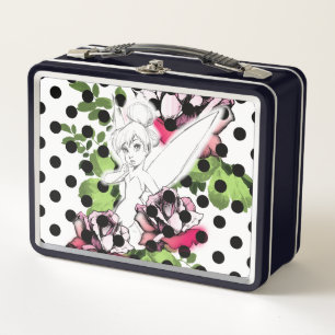 Tinker Bell Sketch With Roses and Polka Dots Metal Lunch Box
