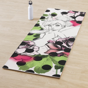 Tinker Bell Sketch With Roses and Polka Dots Yoga Mat
