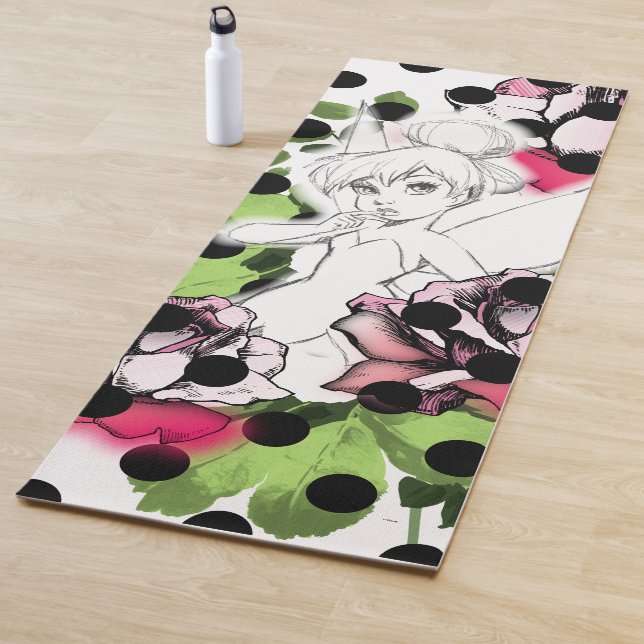 Tinker Bell Sketch With Roses and Polka Dots Yoga Mat (In Situ)