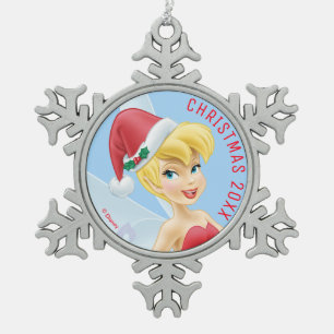 Tinker Bell   Tinker Bell Decorating The Tree Snowflake Pewter Christmas Ornament