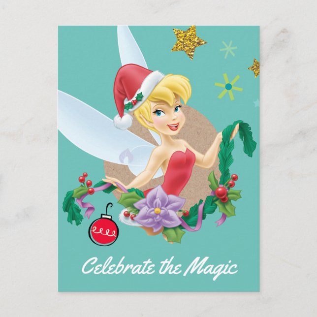 Tinker Bell | Tinker Bell In Santa Hat Holiday Postcard (Front)