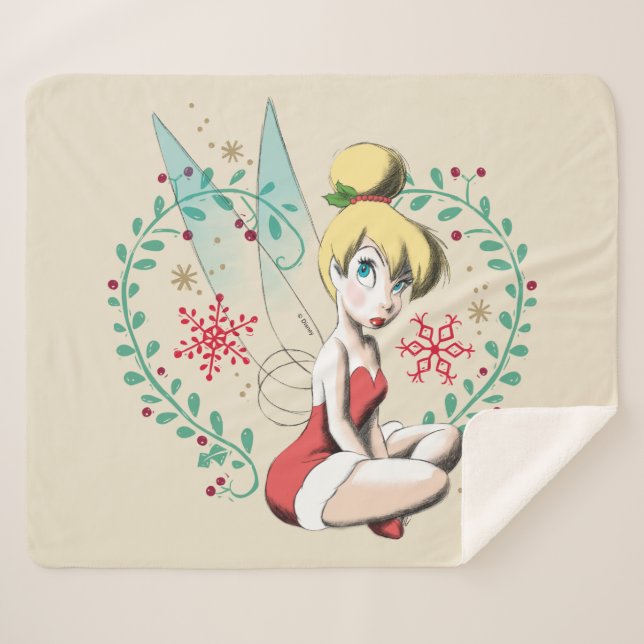 Tinker Bell | Vintage Happy Holidays Sherpa Blanket (Front (Horizontal))