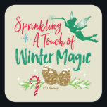 Tinker Bell | Winter Magic Square Sticker<br><div class="desc">You're guaranteed to have festive cheer thanks to Tinker Bell and her magic pixie dust! This cute Disney character is here to ensure a very merry Christmas with this colourful design. Featuring a fun quote and the very famous fairy. This holiday inspired design is sure to put a smile on...</div>