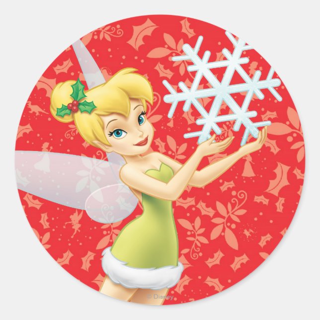 Tinker Bell With Snowflake Classic Round Sticker (Front)