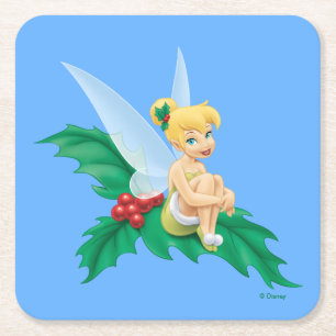 Tinkerbell   Christmas Holly Square Paper Coaster