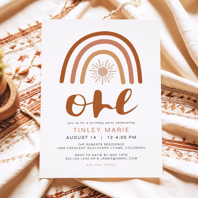 TINLEY Boho Terracotta Rainbow Sun First Birthday Invitation (Creator Uploaded)
