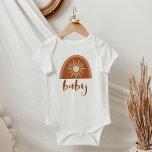 TINLEY Cute Bohemian Terracotta Rainbow Sunshine Baby Bodysuit<br><div class="desc">This baby one piece jumper features a bohemian terracotta and rust rainbow with a sun in the middle. This jumper is perfect for announcing a new baby in the family or as a baby shower gift. 💜  COLORS ARE EDITABLE! Click 'edit design' to change the colours.</div>