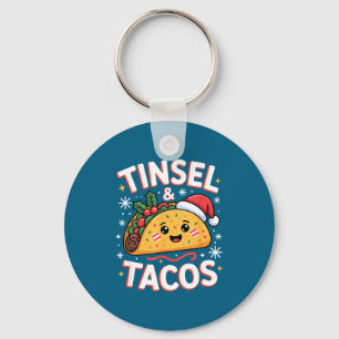 Tinsel And Tacos Cute Christmas Mexican Food Fun  Keychain
