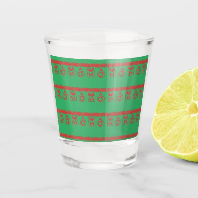 Tinsel HO HO HO Red Shot Glass (Front)