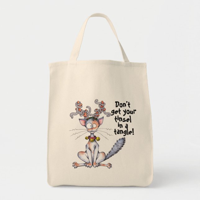 Tinsel Tangled Cat Tote Bag (Front)