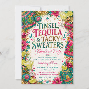 Tinsel Tequila Tacky Sweaters Friendsmas Party Invitation