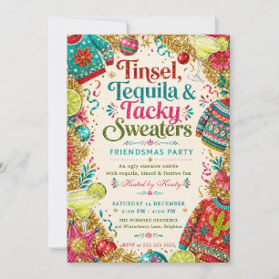 Tinsel Tequila Tacky Sweaters Friendsmas Party Invitation