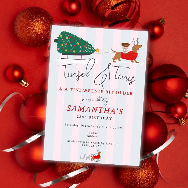 Tinsel & Tinis Tini Weenie Bit Christmas Birthday Invitation (Tinsel & Tinis Tini Bit Weenie Older Espresso Martini Cocktail Christmas Birthday Invitation )