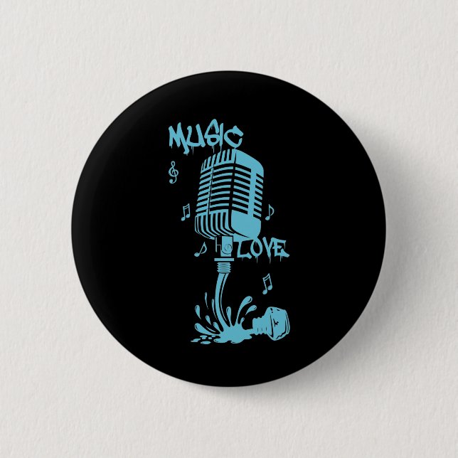 Tinta derramada forma Microfono en Azul 2 Inch Round Button (Front)