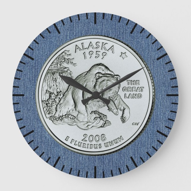 Tinted Alaska State Quarter Design  Large Clock (Front)