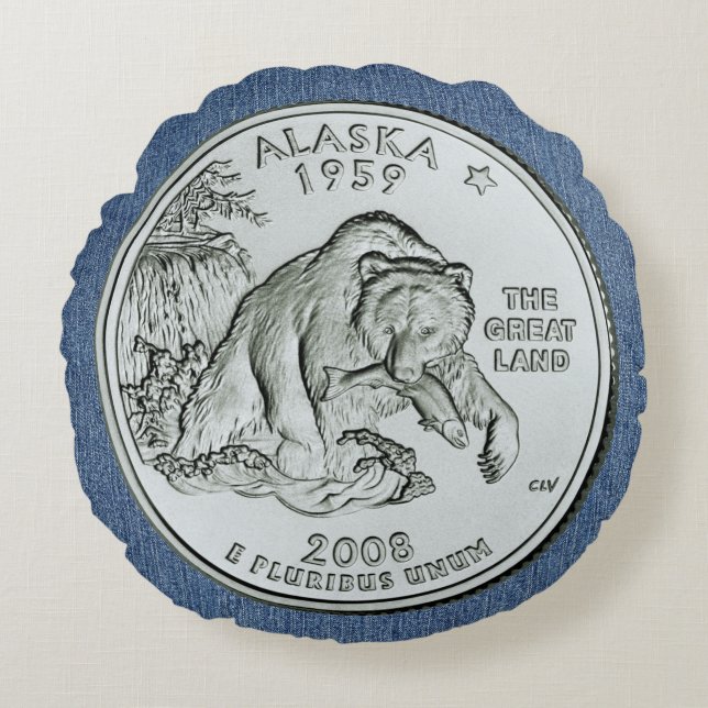 Tinted Alaska State Quarter Design  Round Pillow (Front)