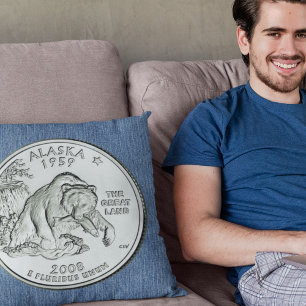 Tinted Alaska State Quarter Design  Throw Pillow