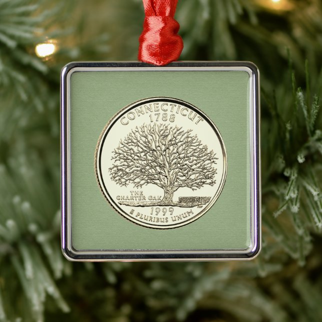 Tinted Connecticut State Quarter Design  Metal Ornament (Tree)