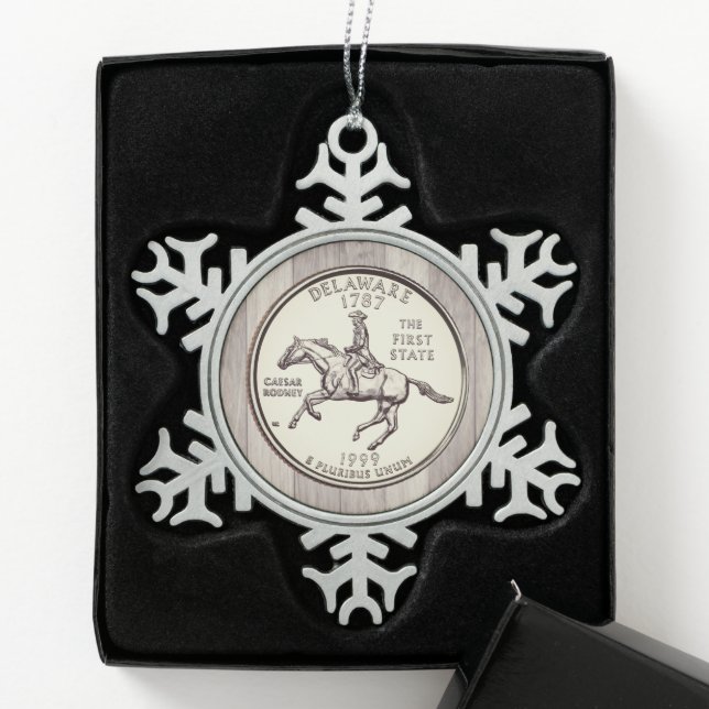 Tinted Delaware State Quarter  Snowflake Pewter Christmas Ornament (Box)
