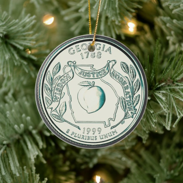 Tinted Georgia State Quarter Personalized Ceramic Ornament (Tree)