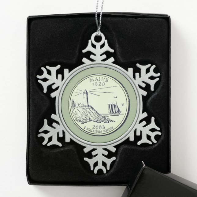 Tinted Maine State Quarter  Snowflake Pewter Christmas Ornament (Box)