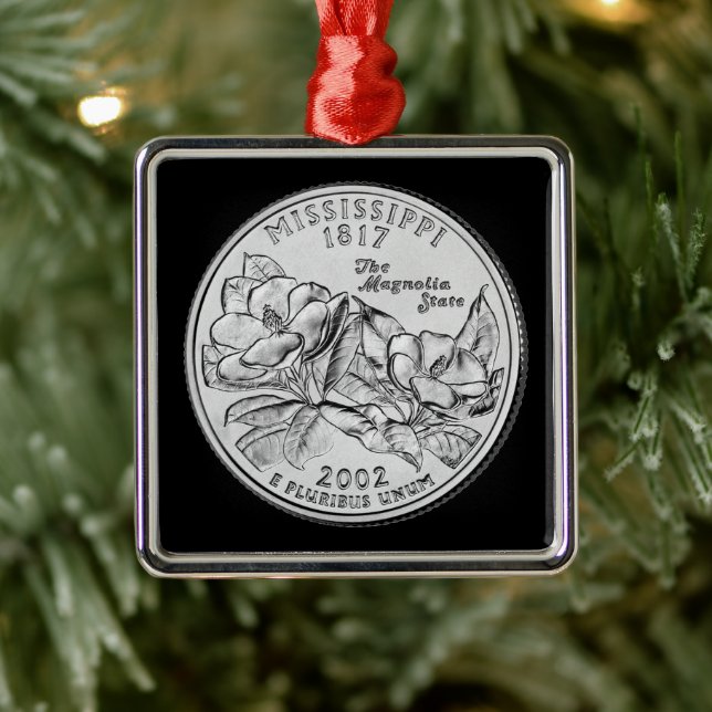 Tinted Mississippi State Quarter  Metal Ornament (Tree)