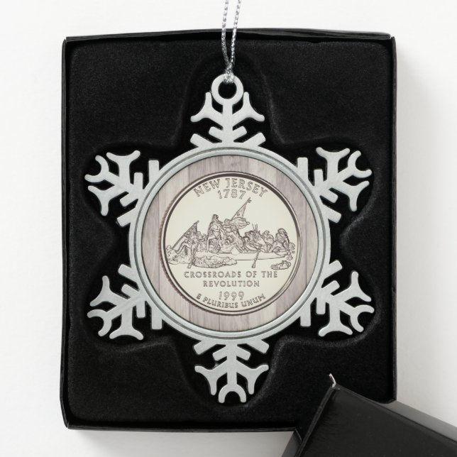 Tinted New Jersey State Quarter  Snowflake Pewter Christmas Ornament (Box)