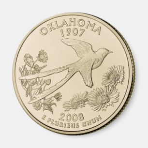 Tinted Oklahoma State Quarter Design  Magnet