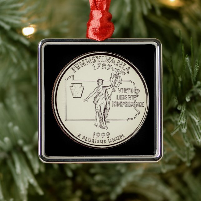 Tinted Pennsylvania State Quarter  Metal Ornament (Tree)