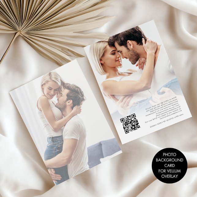 Tinted Photo Background for Vellum QR Code Wedding Invitation (Front and back view)
