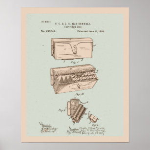 Tinted Vintage Ammo Cartridge Box Patent Poster