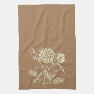 Tinted Vintage Zinnia Illustration Brown  Kitchen Towel