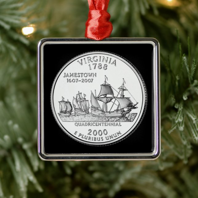 Tinted Virginia State Quarter  Metal Ornament (Tree)