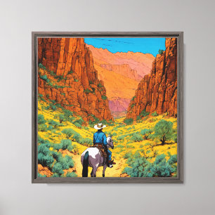 Tintin-Inspired Cowboy Copper Canyon Scene Canvas Print