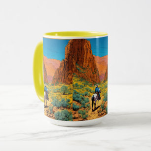 Tintin-Style Cowboy   Vibrant Canyon Scene Mug