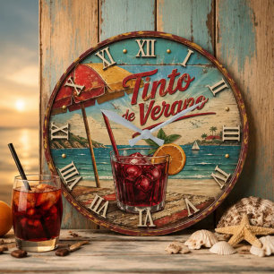 Tinto de Verano Spanish Mediterranean Beach Decor Large Clock