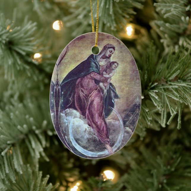 Tintoretto Crescent Moon Madonna Maria Apocalypse Ceramic Ornament (Tree)