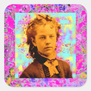 tintype girl drip square sticker