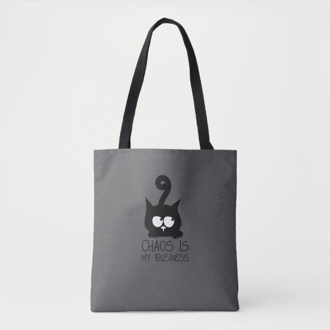 Tiny Agent of Chaos Black Cat grey Tote Bag (Front)