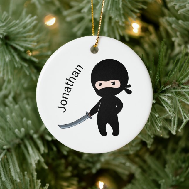 Tiny Angry Ninja, Custom Name Ceramic Ornament (Tree)