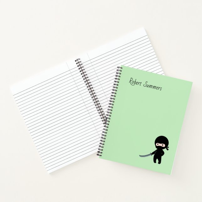 Tiny Angry Ninja Custom Name on Green Notebook (Inside)