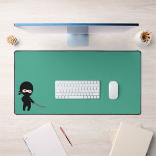 Tiny Angry Ninja on Dark Green Desk Mat